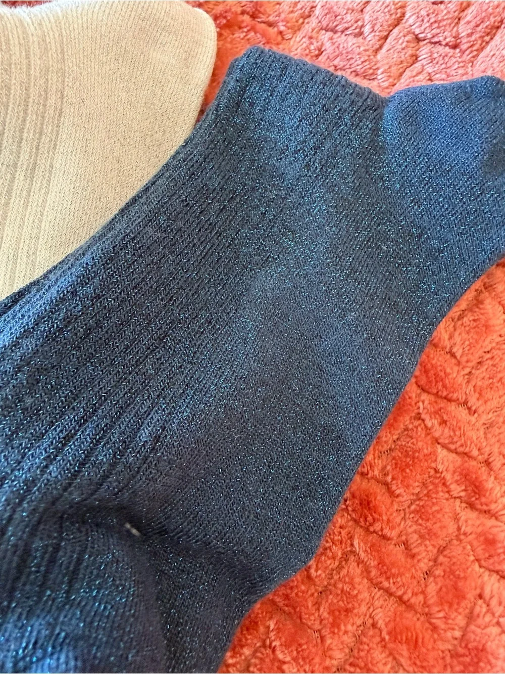 Women's Crew Glittery Ribbed Socks - Navy, Ivory, Light Green